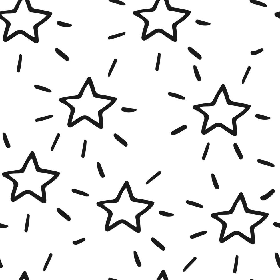 Seamless pattern with hand drawn shining stars on white background vector