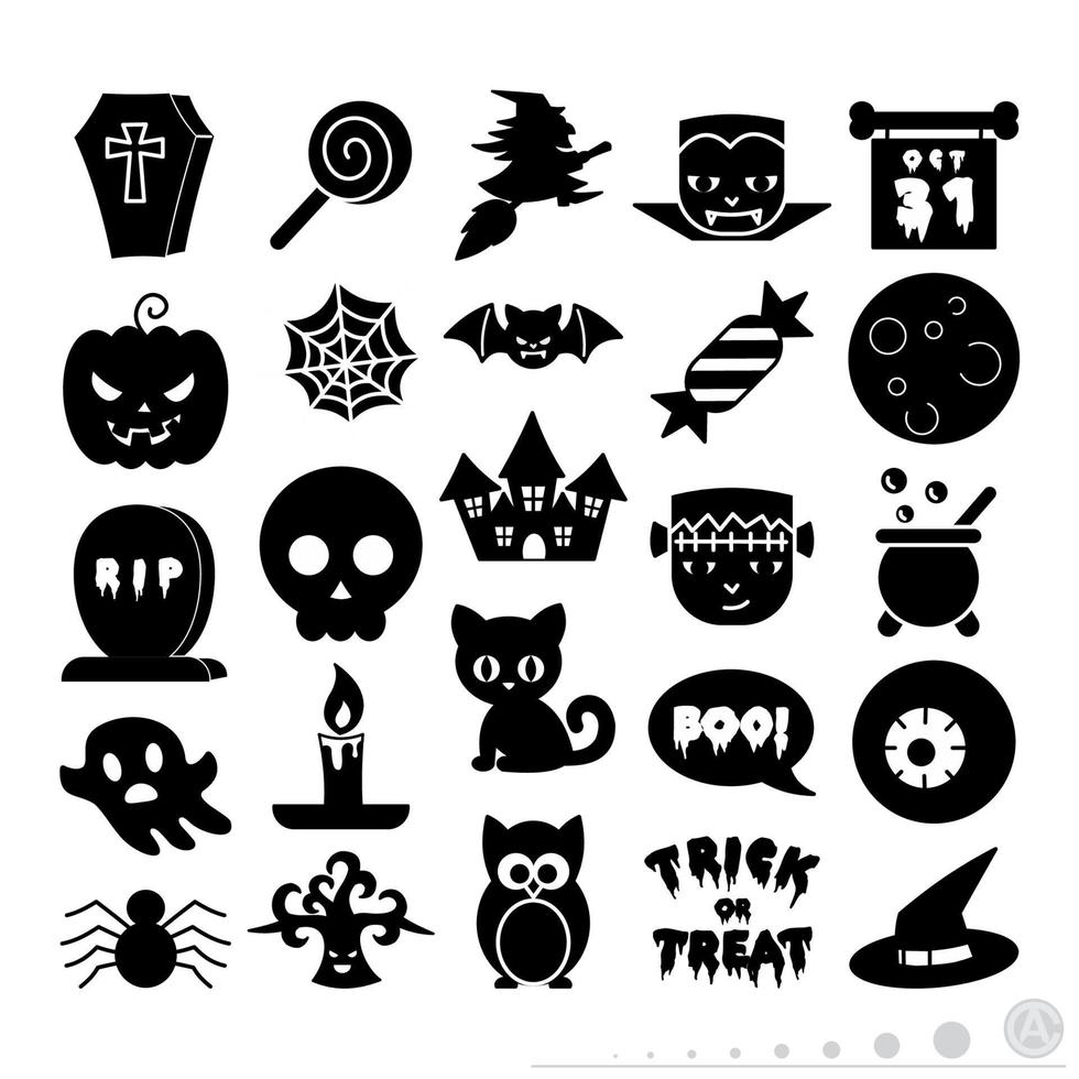 Icon set vector graphic of Halloween elements. Icon in black and white style.