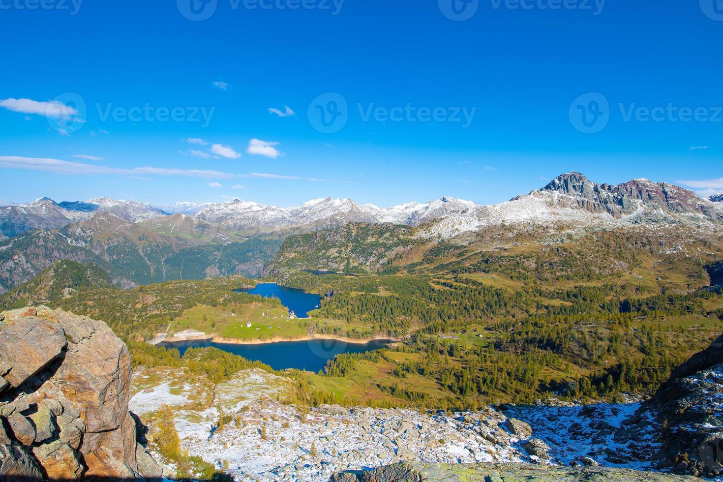 Alpine lakes with dams production photo