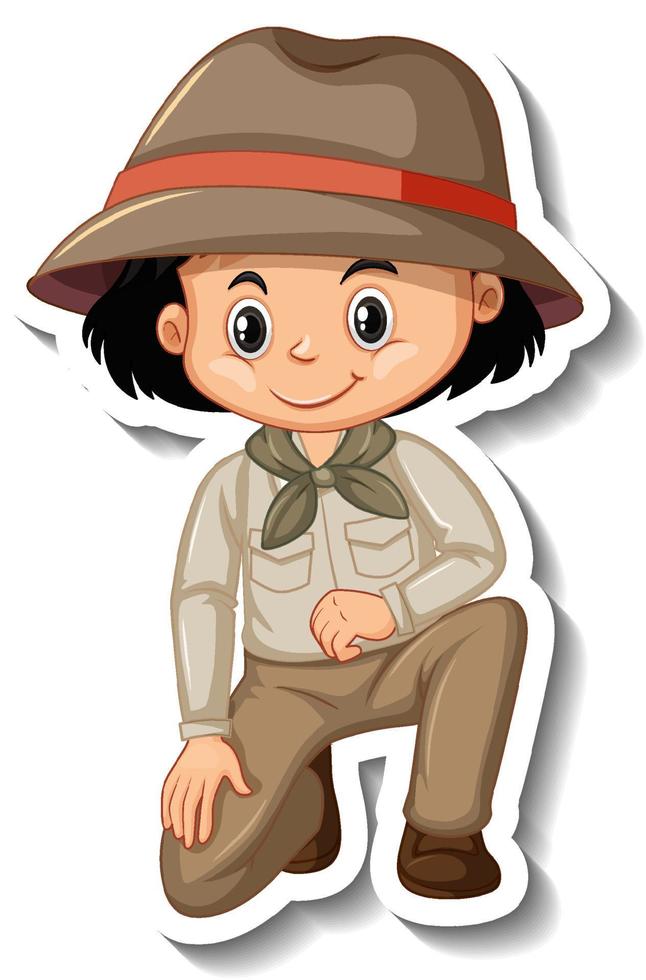 Girl in safari outfit cartoon character sticker vector