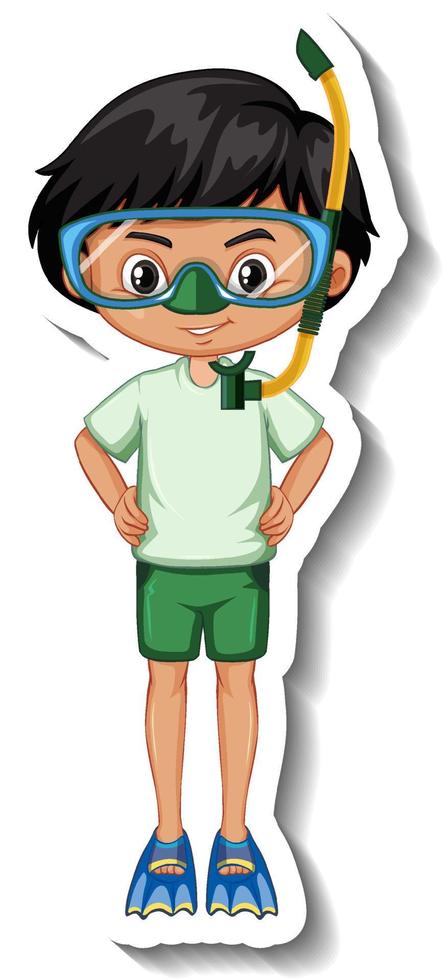 Boy wears snorkeling mask cartoon character sticker vector