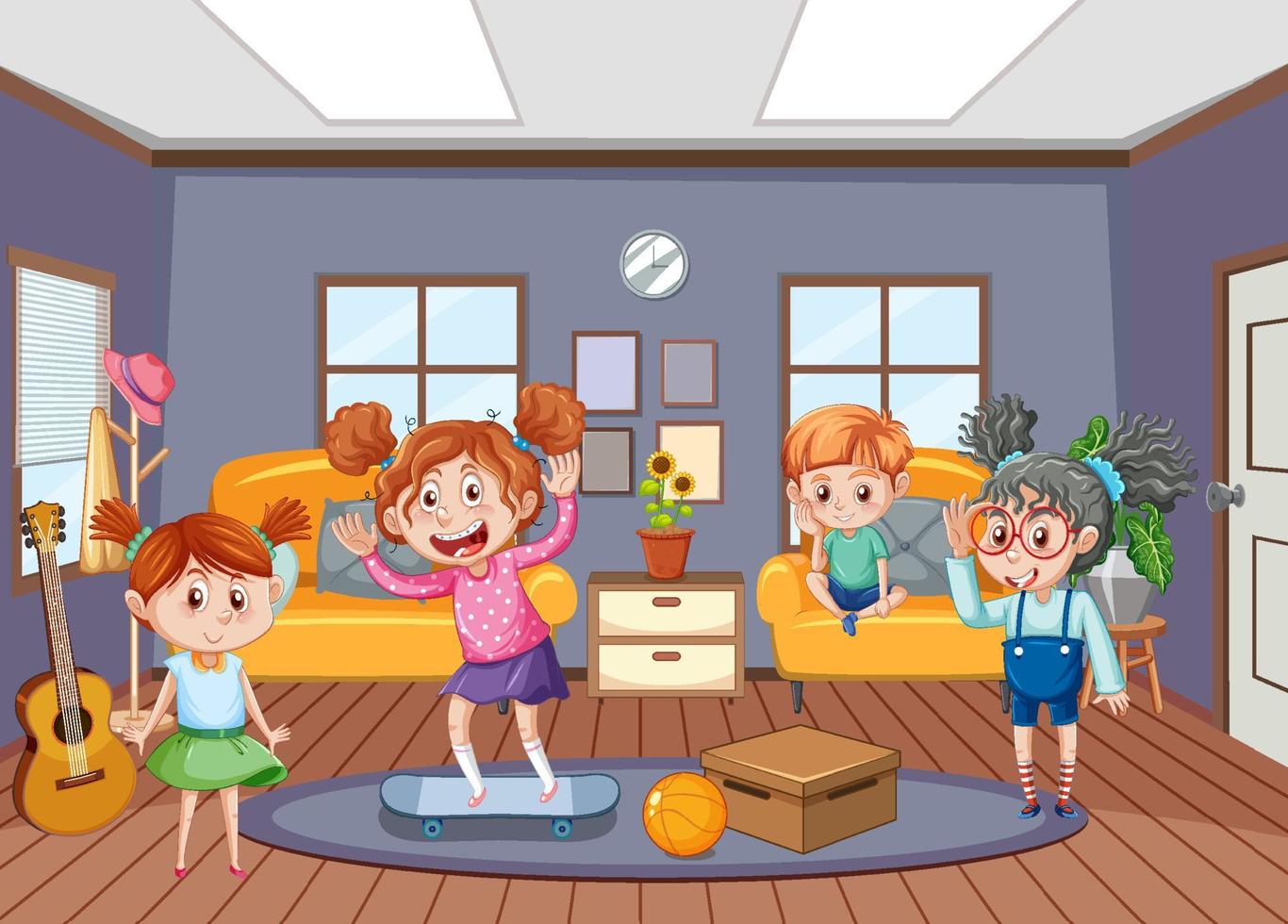 Interior of living room with children vector