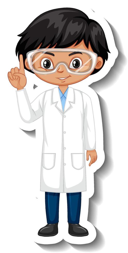 Scientist boy cartoon character sticker vector