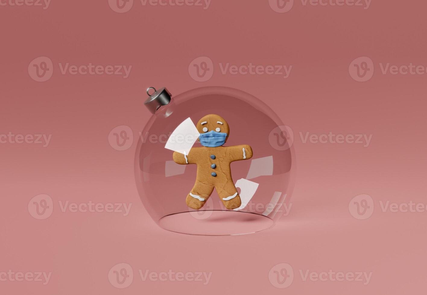 gingerbread man with face mask inside a christmas ball photo