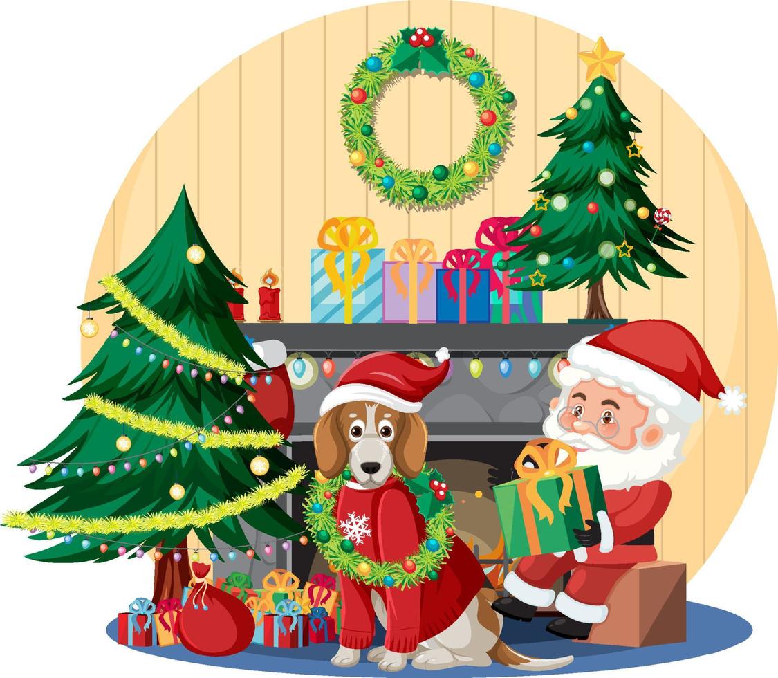 Santa Claus with Snowman and Christmas tree vector