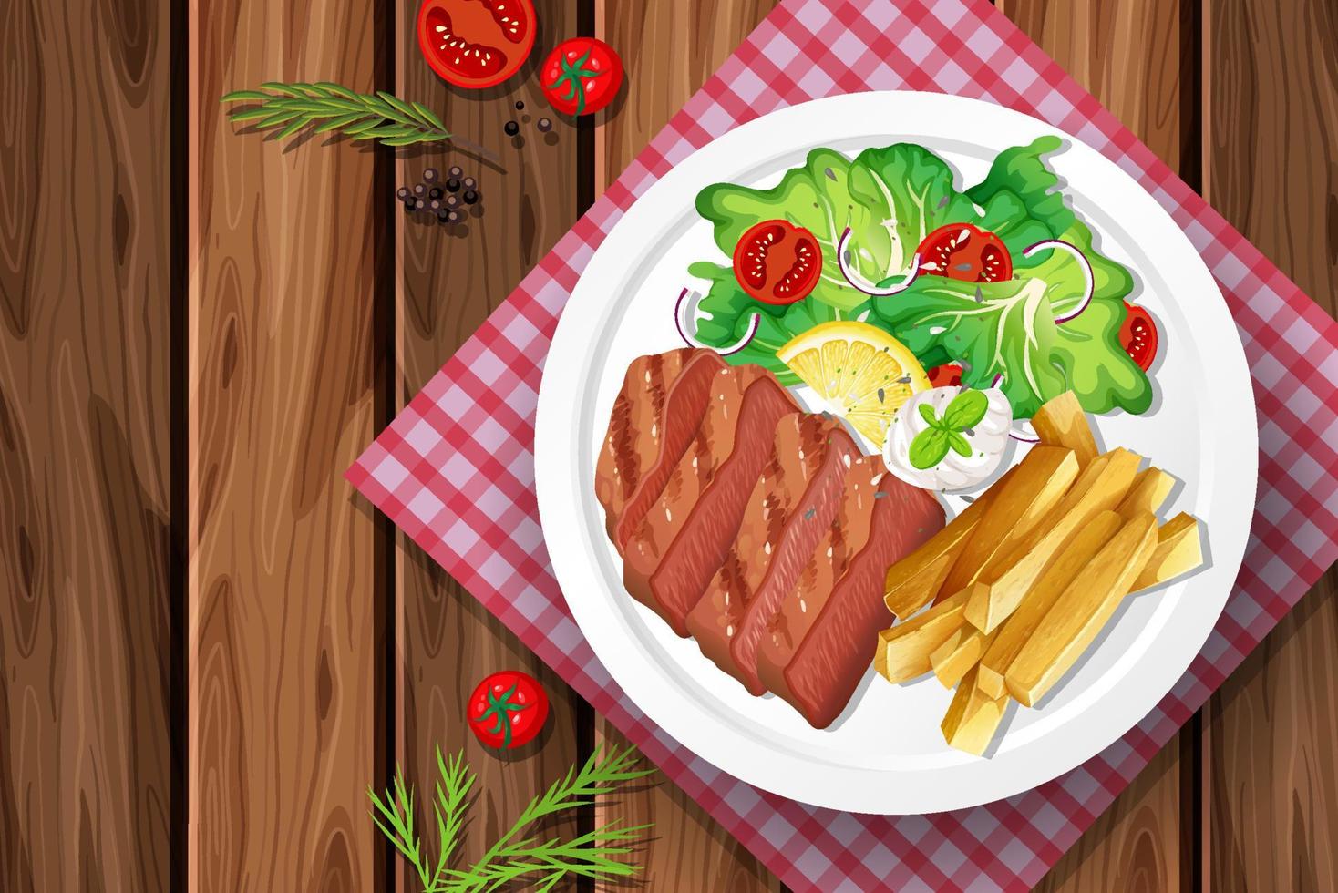 Top view of steak on the table vector