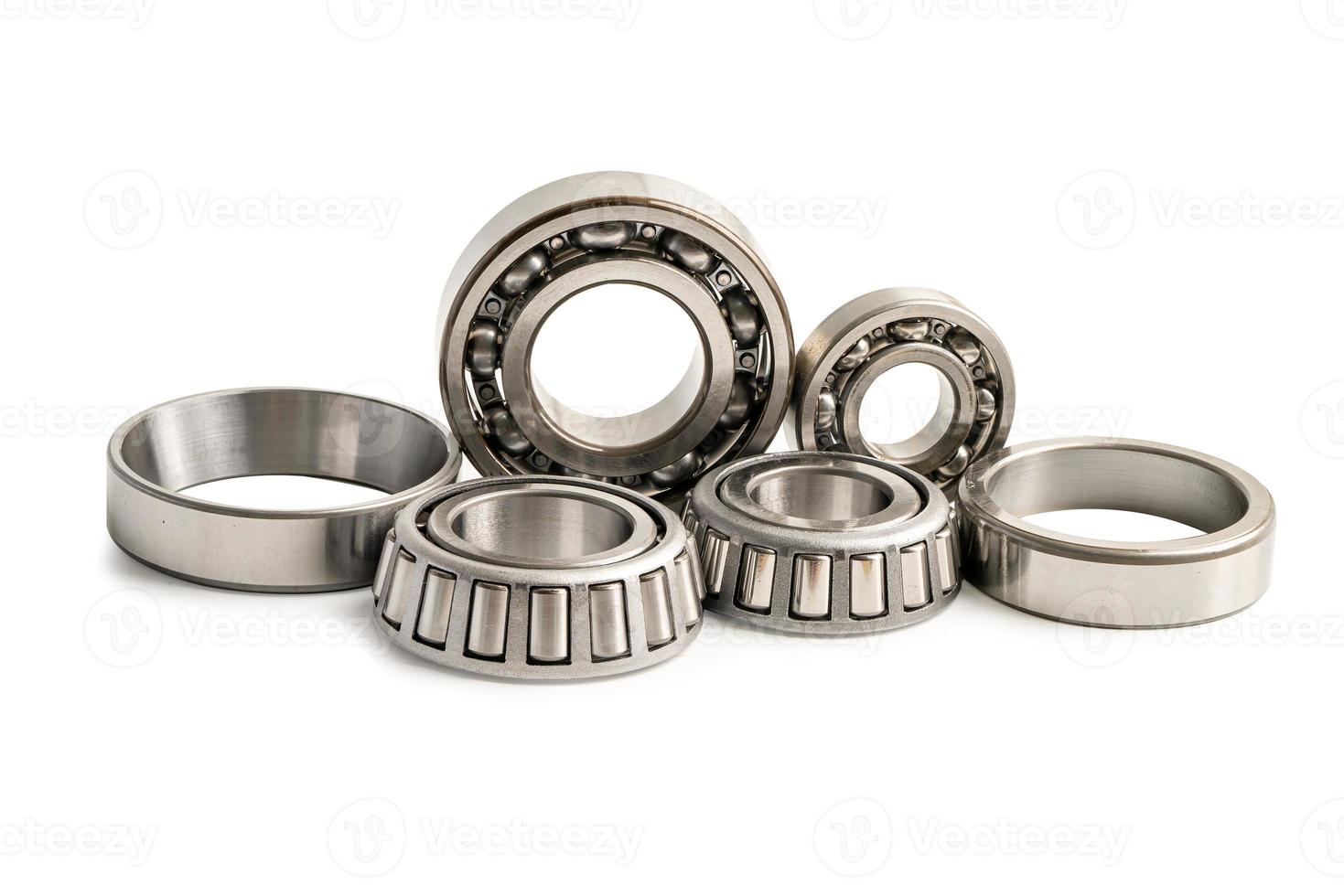 Ball bearing stainless metal roller for machine industrial, angular contact isolated on white background with clipping path. photo