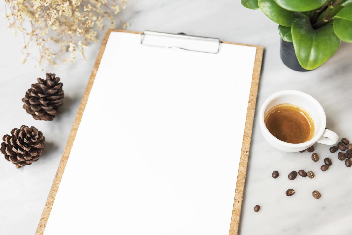 Menu paper mockup with coffee cup in restaurant for input design list text. photo
