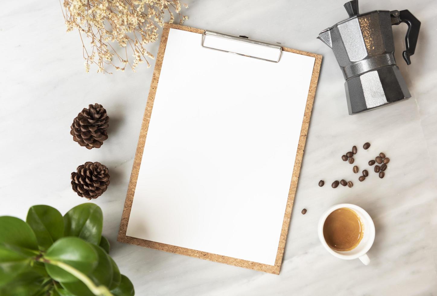 Menu paper mockup with coffee cup in restaurant for input design list text. photo