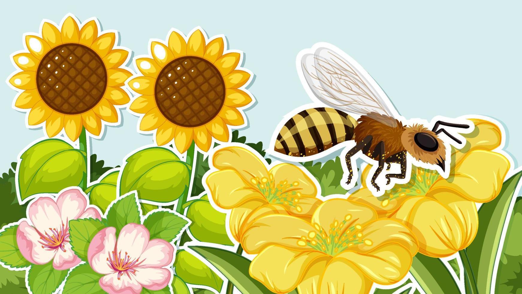 diseño en miniatura con una abeja en el jardín vector