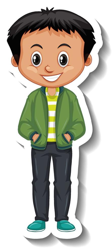 A boy wears bomber jacket cartoon character sticker vector