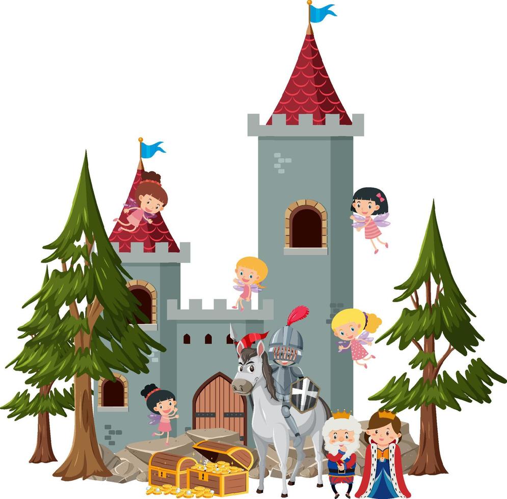 Royal medieval family at castle vector