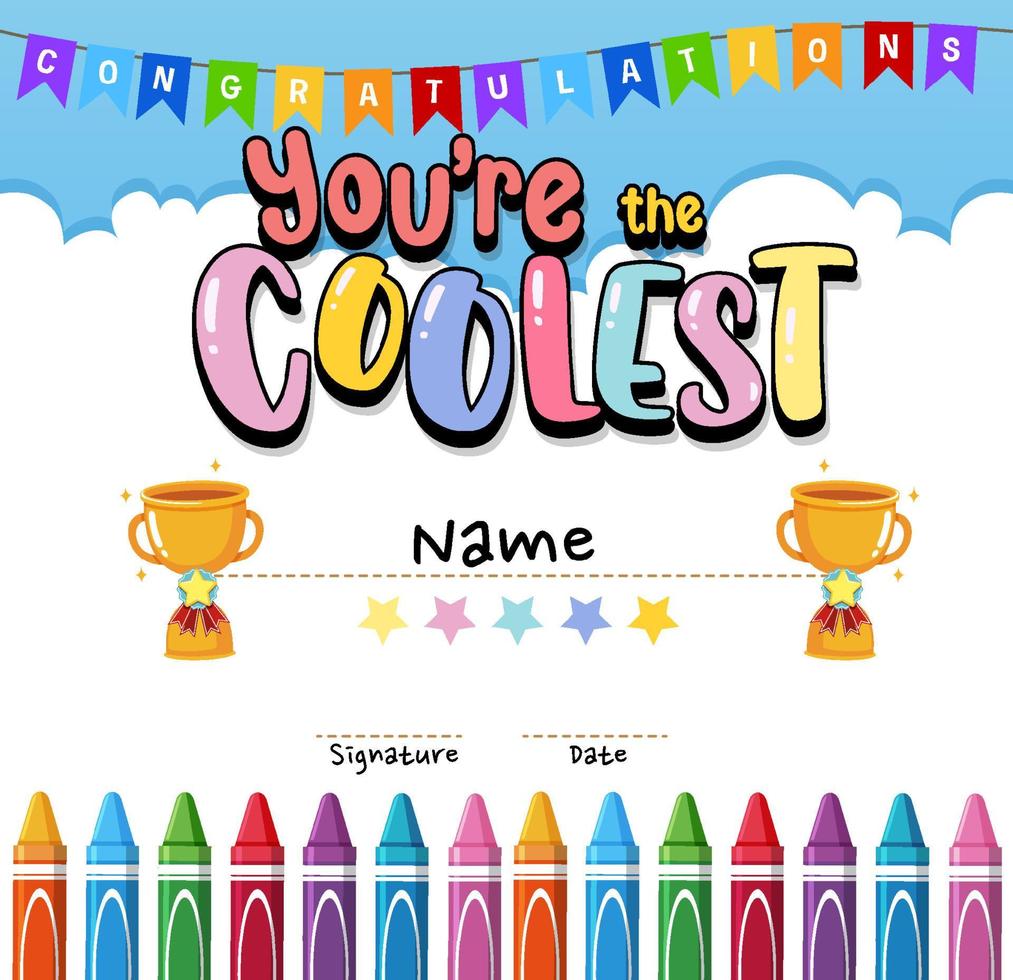 Cute motivational cartoon certificate for children vector