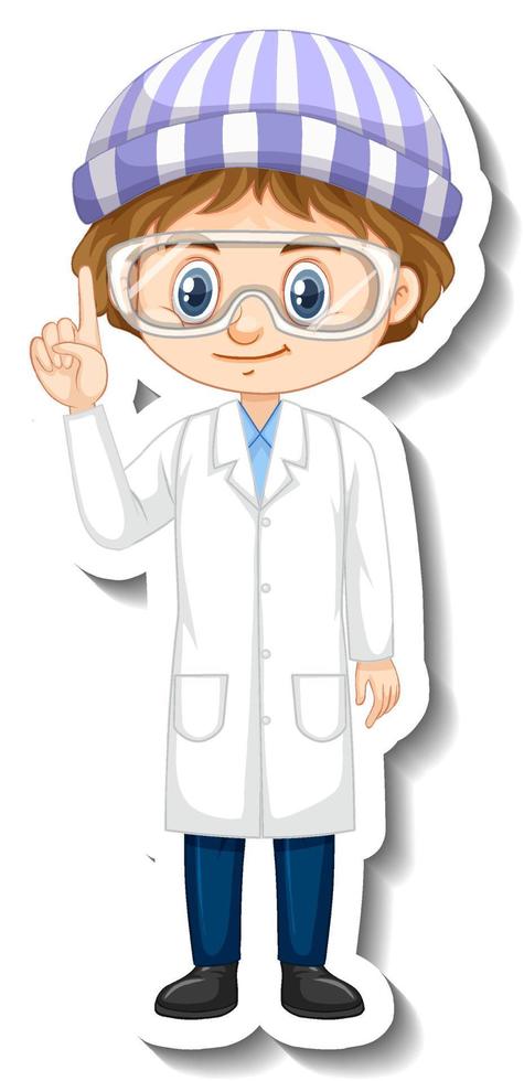 Scientist boy cartoon character sticker vector