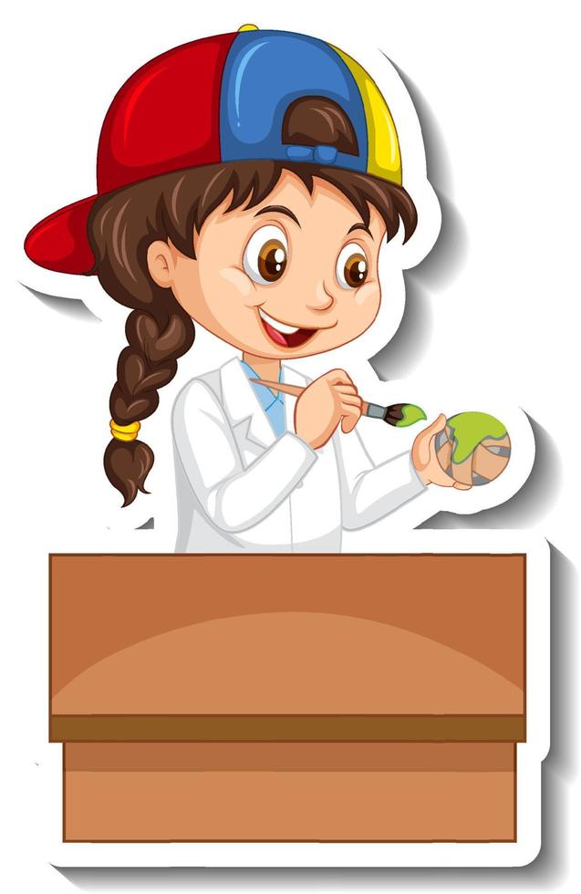 Scientist girl cartoon character sticker vector