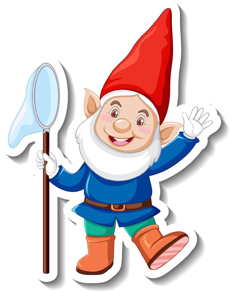 A sticker template with garden gnome or dwarf cartoon character vector