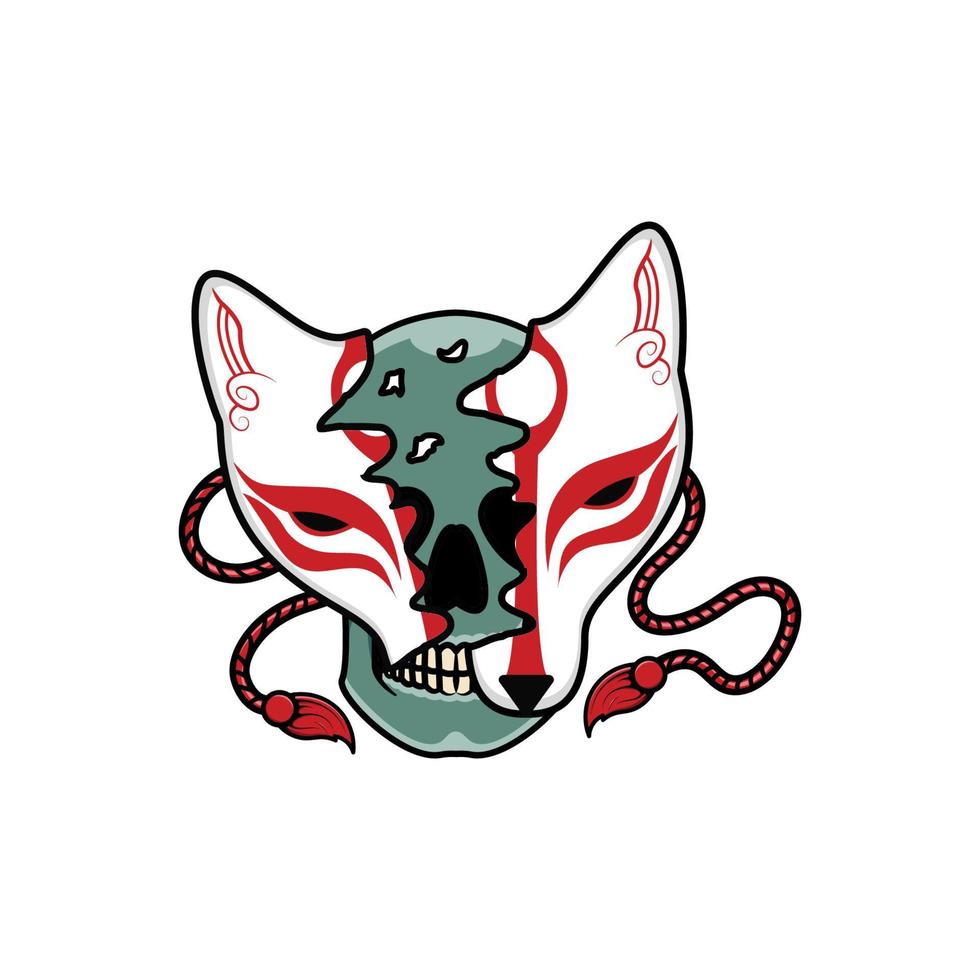 Japanese kitsune mask with skull vector