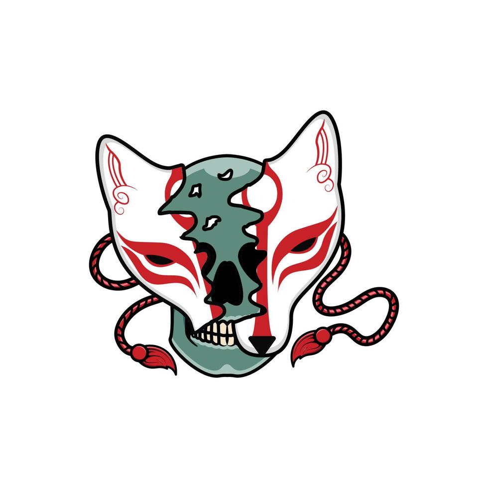 máscara kitsune japonesa con calavera vector