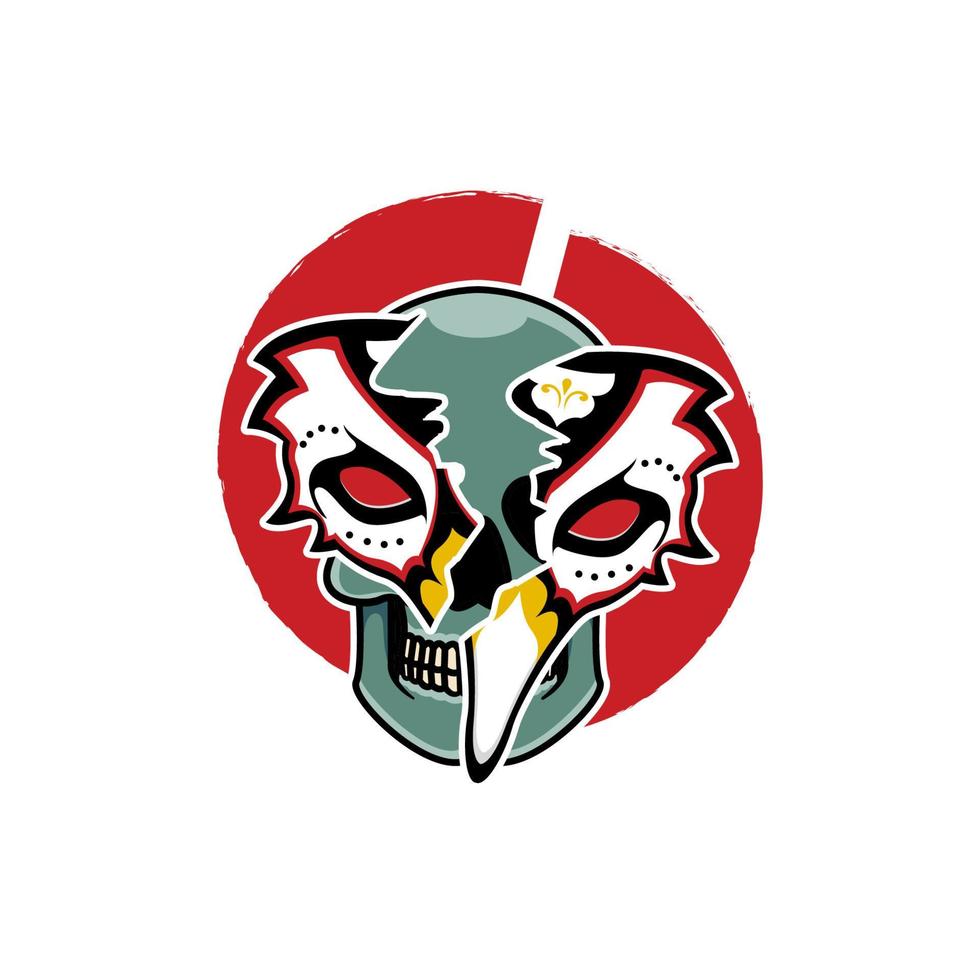 Japanese kitsune mask with skull vector