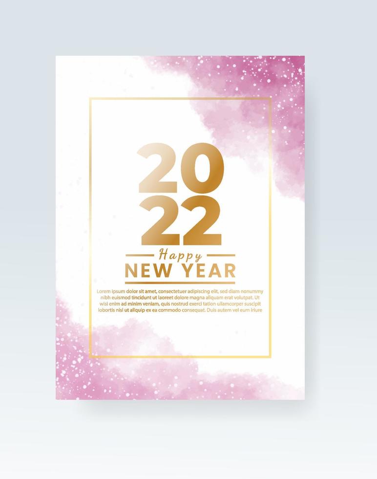 Happy new year 2022 poster or card template with watercolor wash splash vector