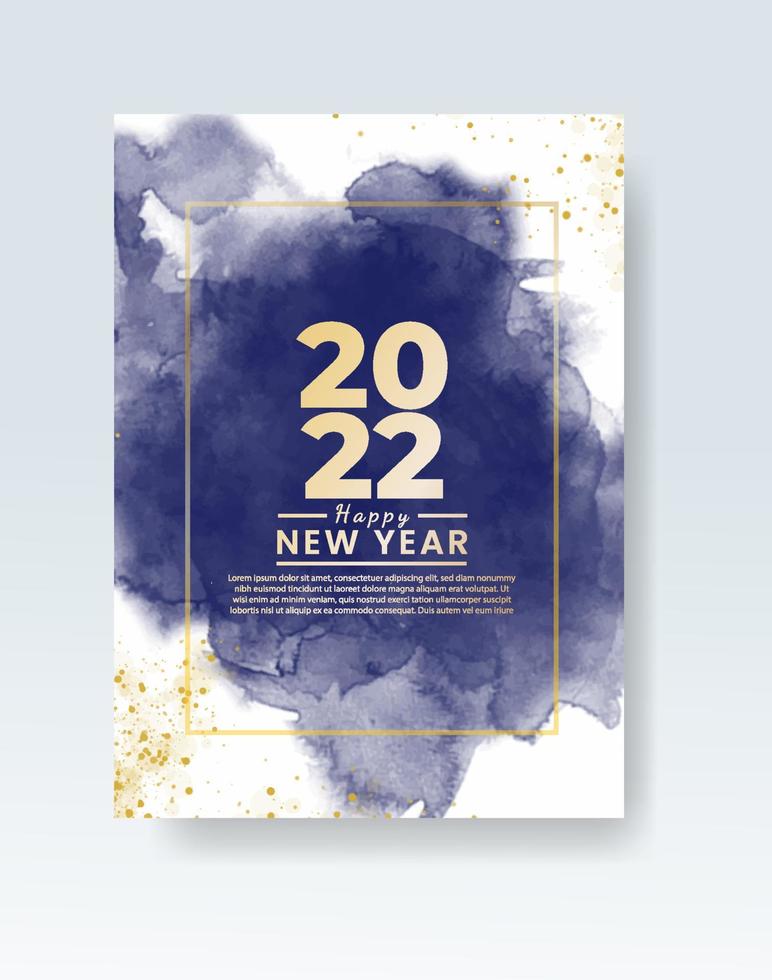 Happy new year 2022 poster or card template with watercolor wash splash vector