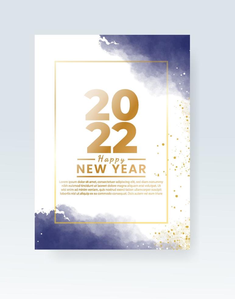 Happy new year 2022 poster or card template with watercolor wash splash vector