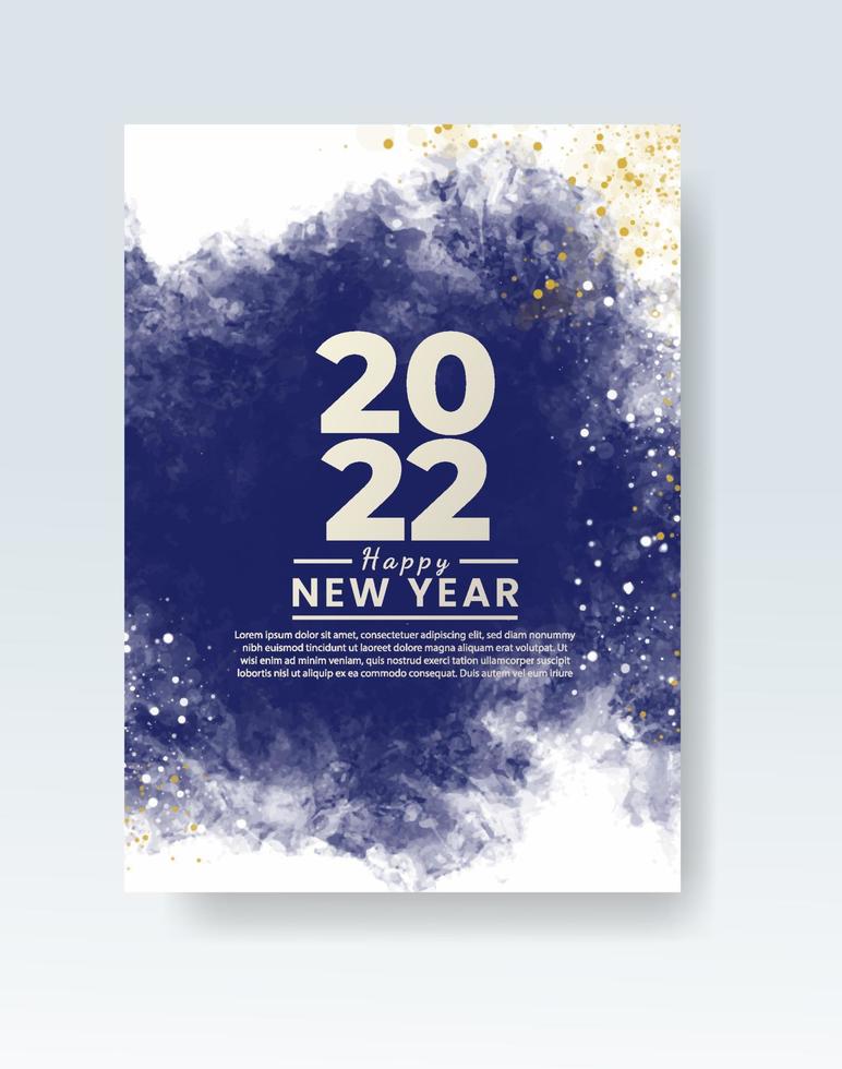 Happy new year 2022 poster or card template with watercolor wash splash vector