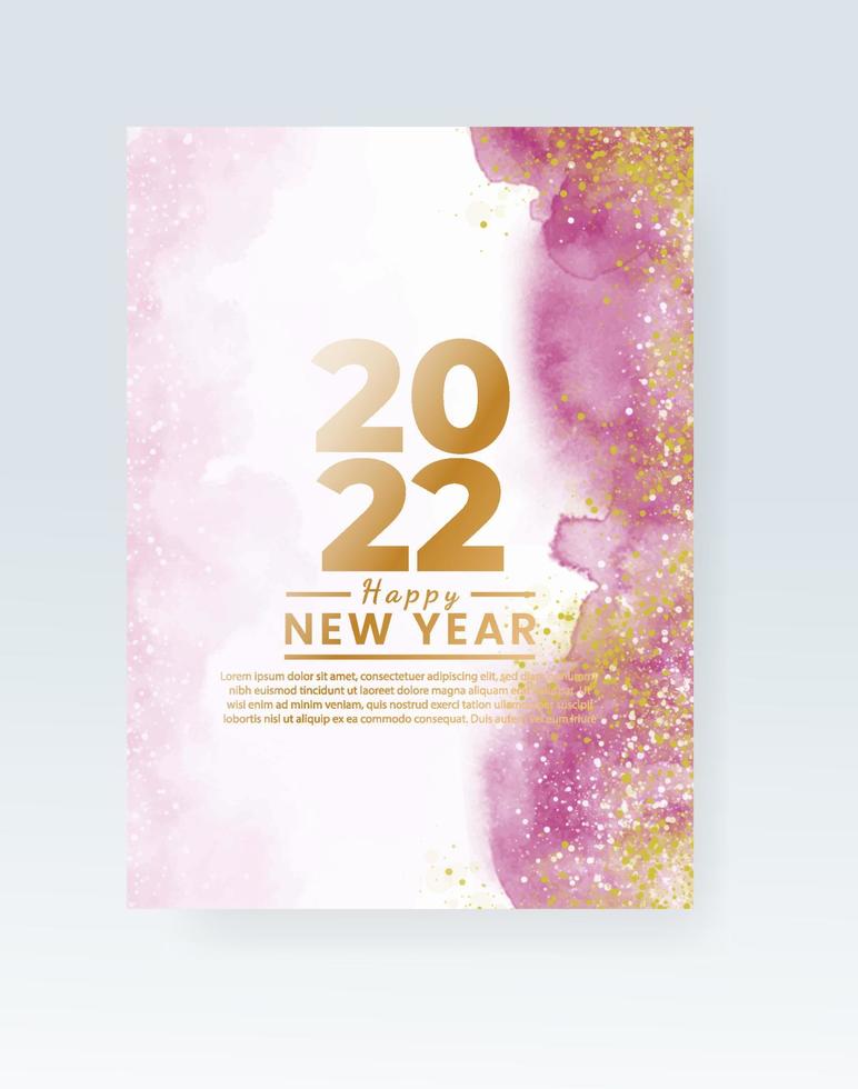 Happy new year 2022 poster or card template with watercolor wash splash vector