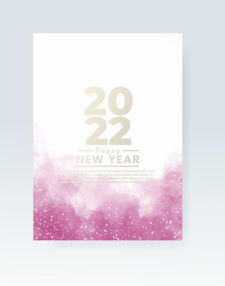 cartel de feliz año nuevo 2022 o plantilla de tarjeta con salpicaduras de lavado de acuarela vector