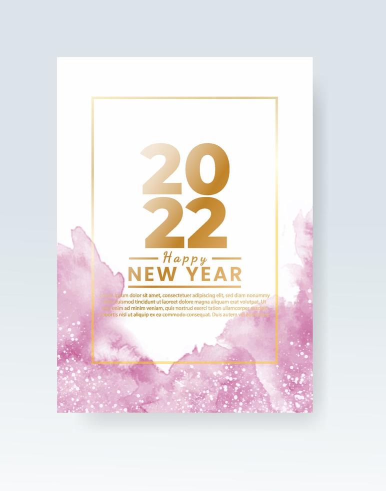 Happy new year 2022 poster or card template with watercolor wash splash vector