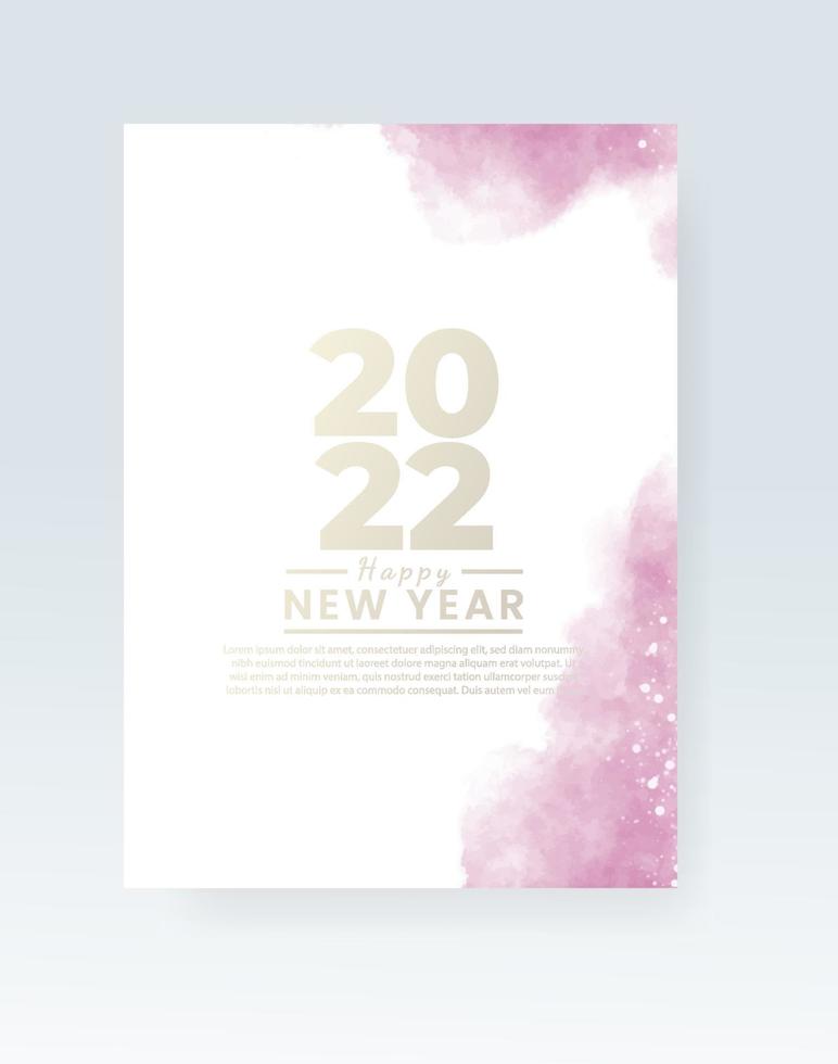 Happy new year 2022 poster or card template with watercolor wash splash vector