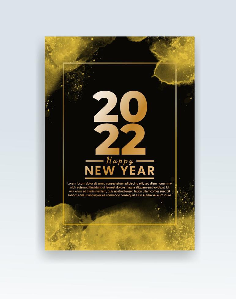 Happy new year 2022 poster or card template with watercolor wash splash vector