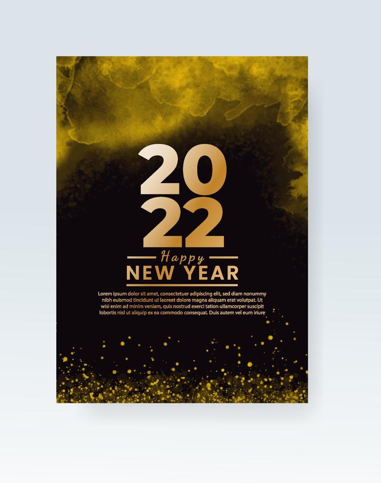 Happy new year 2022 poster or card template with watercolor wash splash vector