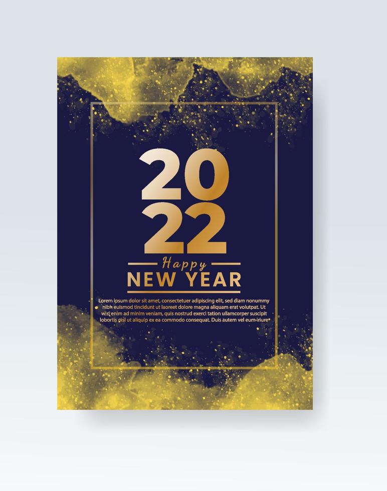 Happy new year 2022 poster or card template with watercolor wash splash vector