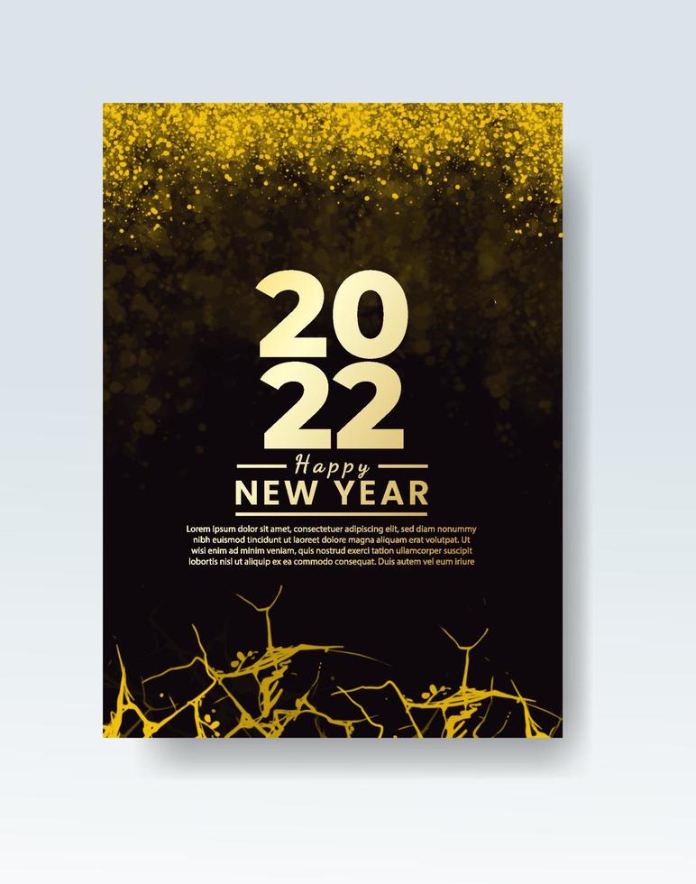 Happy new year 2022 poster or card template with watercolor wash splash vector