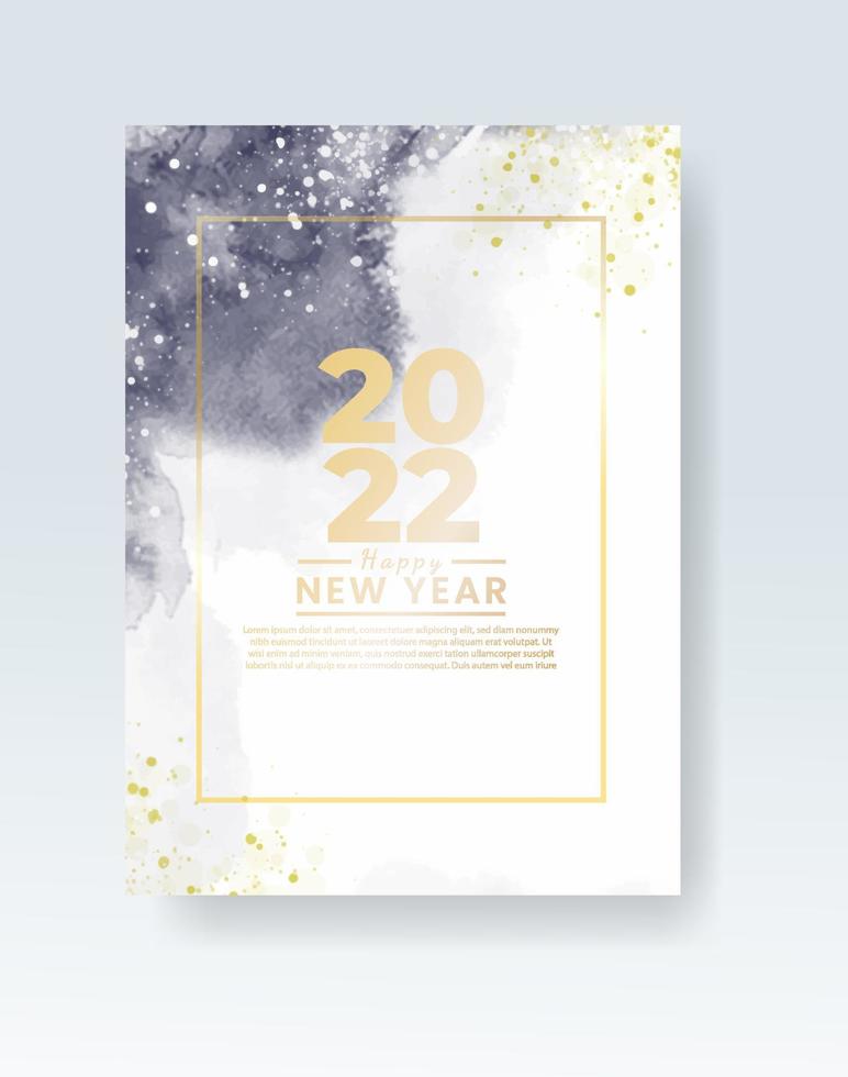 Happy new year 2022 poster or card template with watercolor wash splash vector