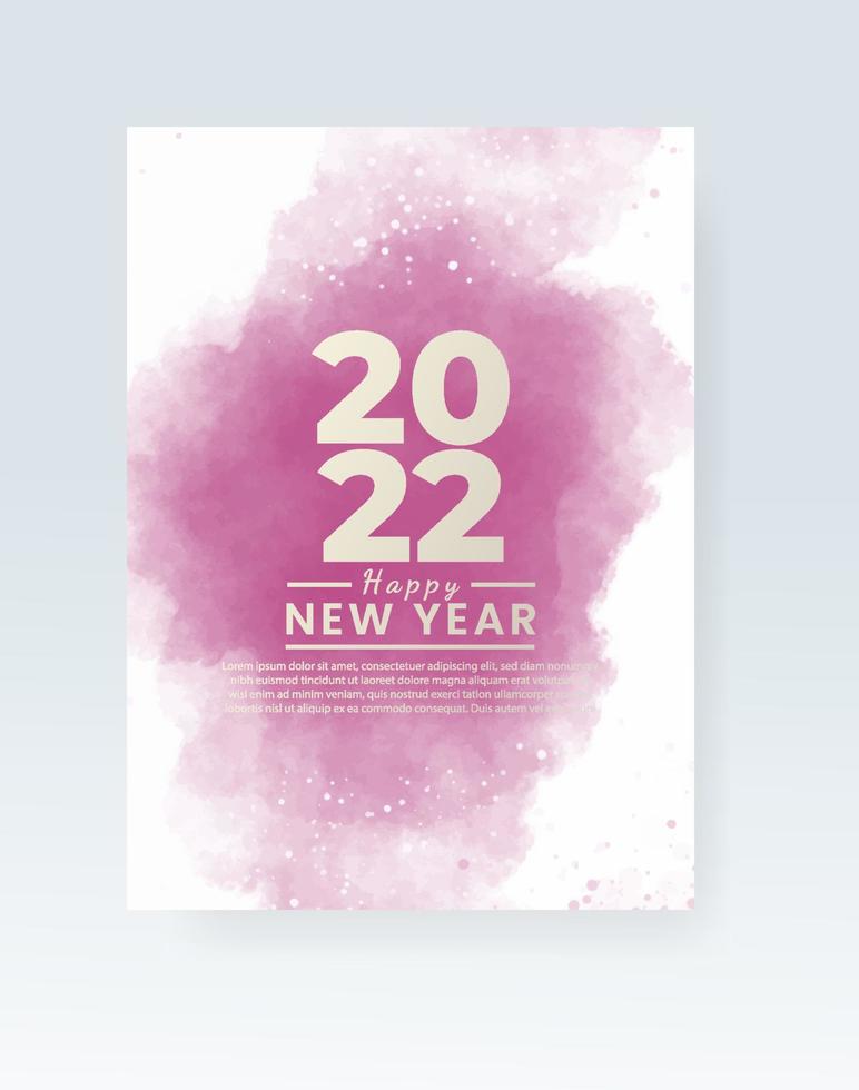 Happy new year 2022 poster or card template with watercolor wash splash vector