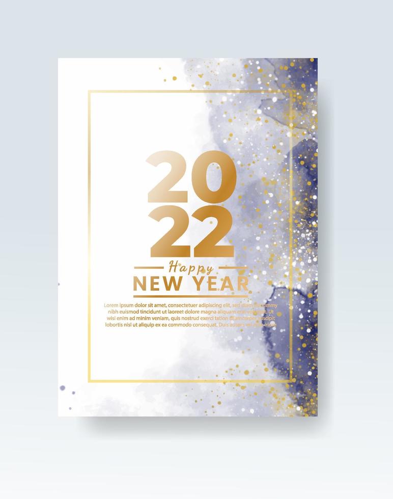 Happy new year 2022 poster or card template with watercolor wash splash vector