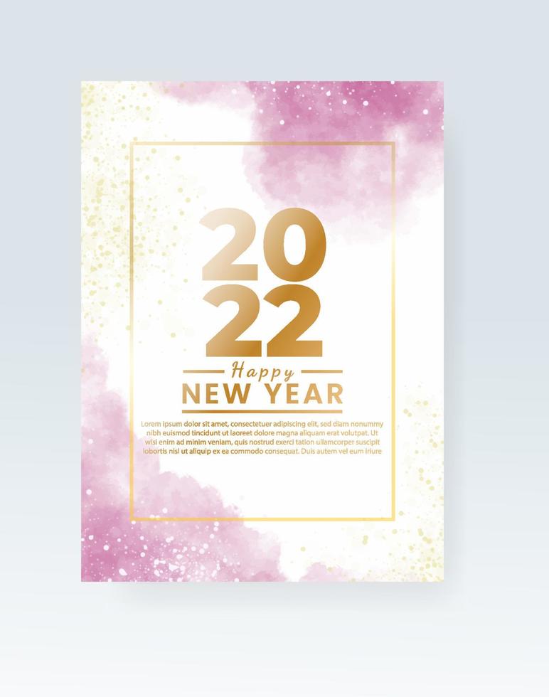 Happy new year 2022 poster or card template with watercolor wash splash vector