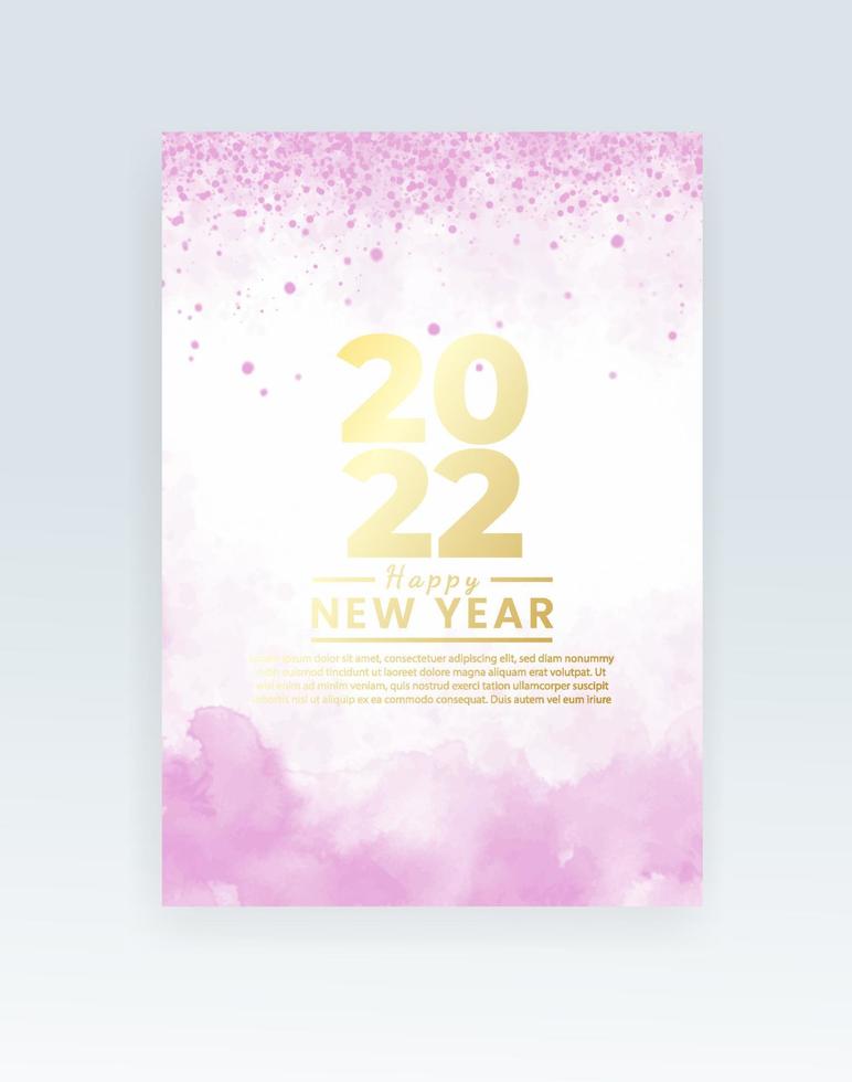 Happy new year 2022 poster or card template with watercolor wash splash vector