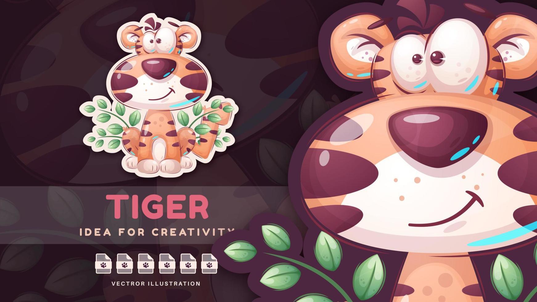 Cartoon character teddy animal tiger. vector