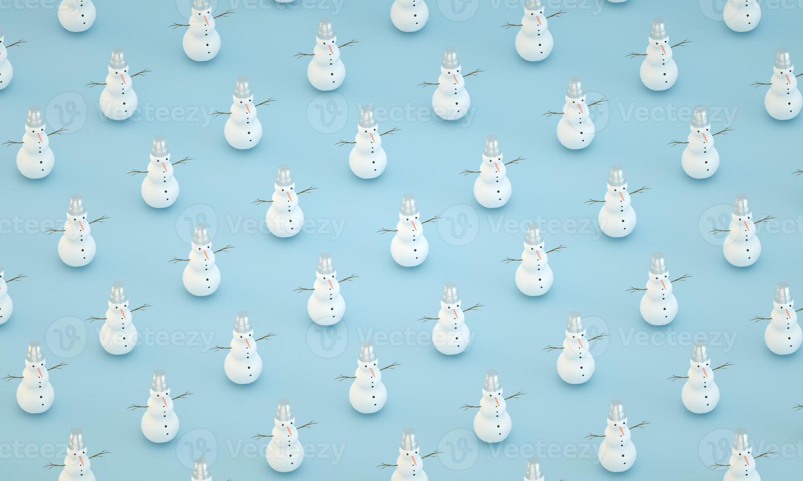 Creative minimal Christmas art. Pattern with Snowman on blue background Flat lay 3d render photo