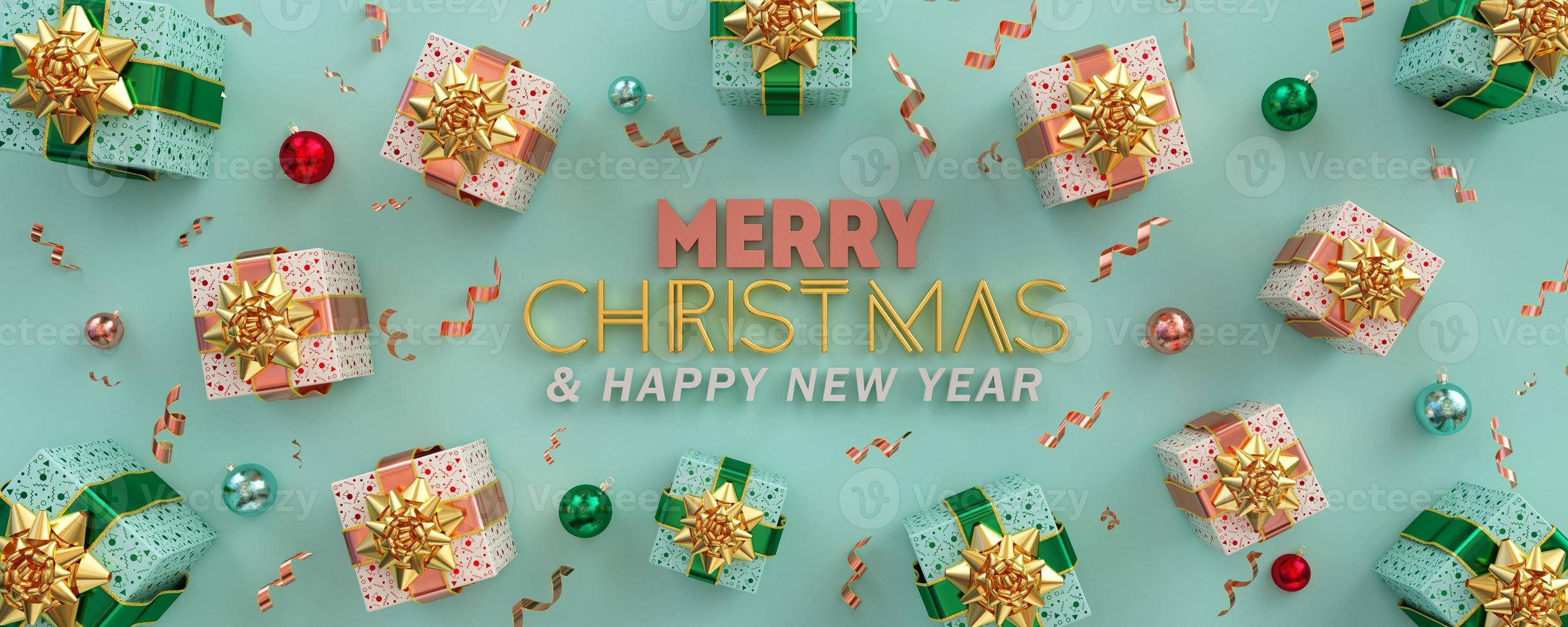 Happy New Year and Merry Christmas Illustration Flat lay 3d render photo