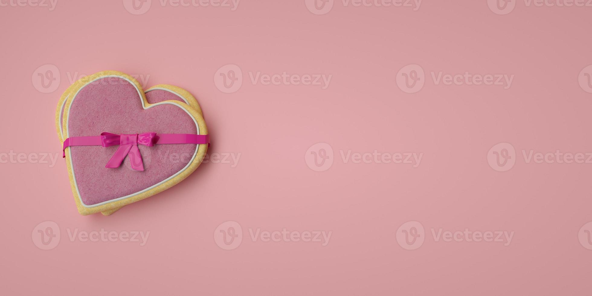 Valentines day illustration card with heart cookies on pink background 3d render photo