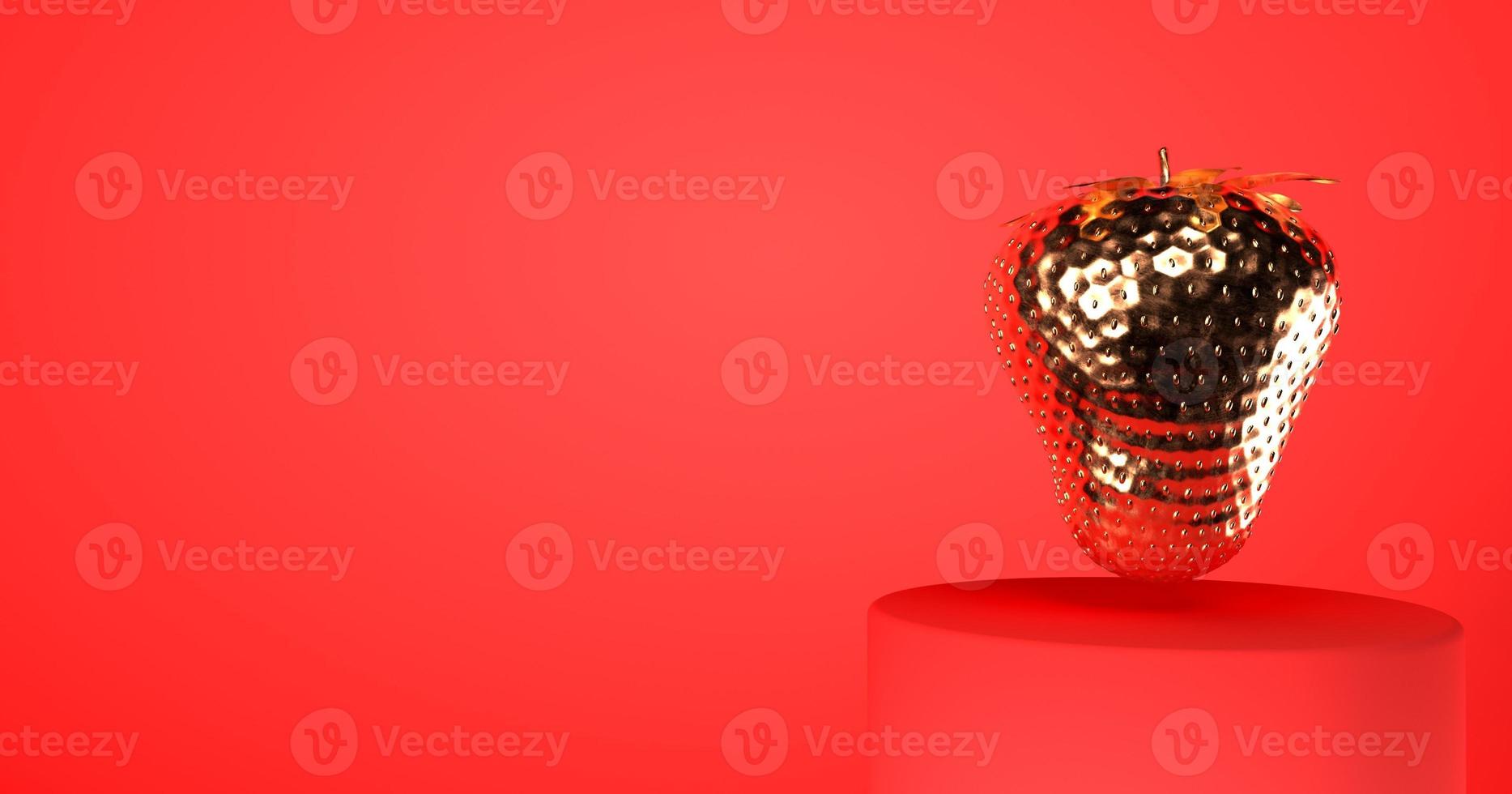 Golden strawberry in red background 3d render photo