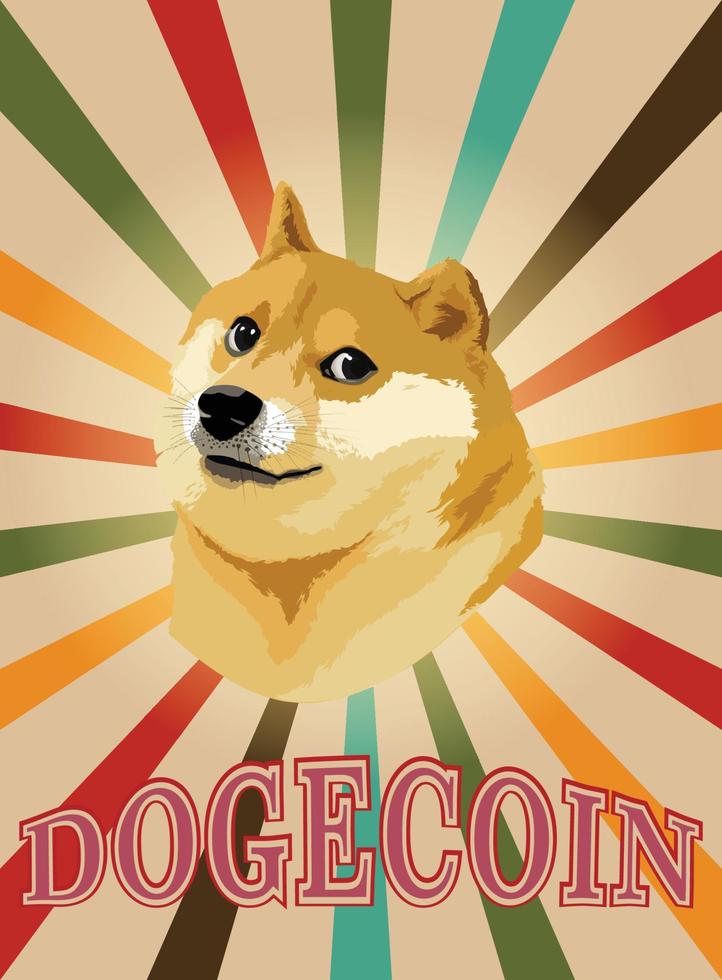 Dogecoin crypto currency poster with vintage colour vector