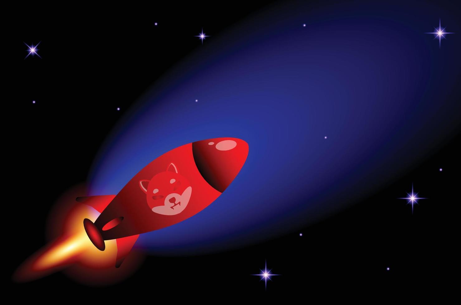 Shiba Inu crypto currency to the moon with rocket vector