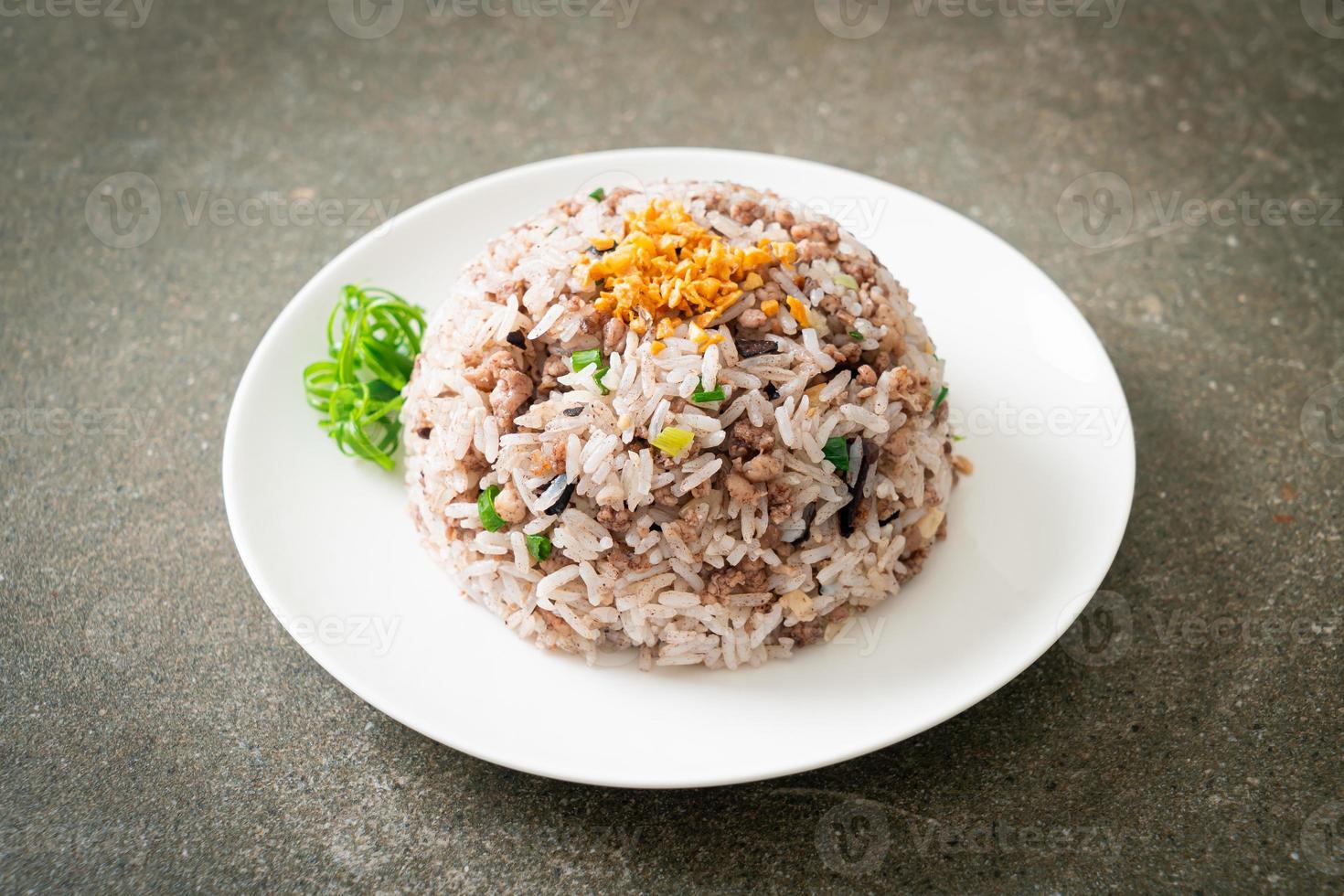 arroz frito de aceitunas negras chinas con carne de cerdo picada foto