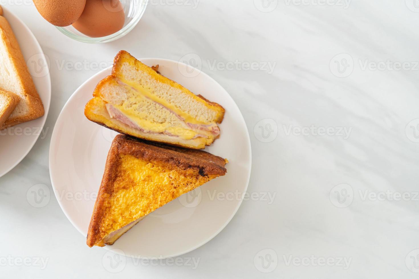 sandwich ham cheese on white plate photo