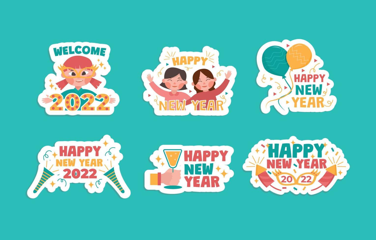 linda pegatina colorida del concepto de feliz año nuevo vector gratuito